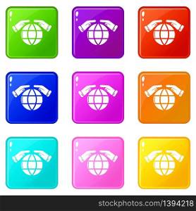 Safe planet icons set 9 color collection isolated on white for any design. Safe planet icons set 9 color collection