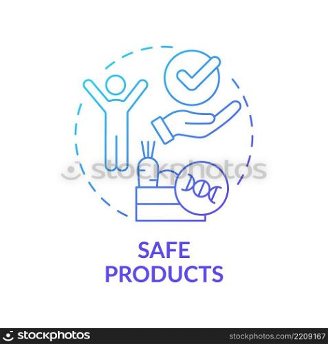 Safe products blue gradient concept icon. Genetically modified food. Advantages of gm products abstract idea thin line illustration. Isolated outline drawing. Myriad Pro-Bold fonts used. Safe products blue gradient concept icon