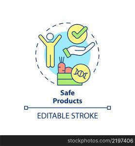 Safe products concept icon. Genetically modified food. Advantages of gmo abstract idea thin line illustration. Isolated outline drawing. Editable stroke. Arial, Myriad Pro-Bold fonts used. Safe products concept icon