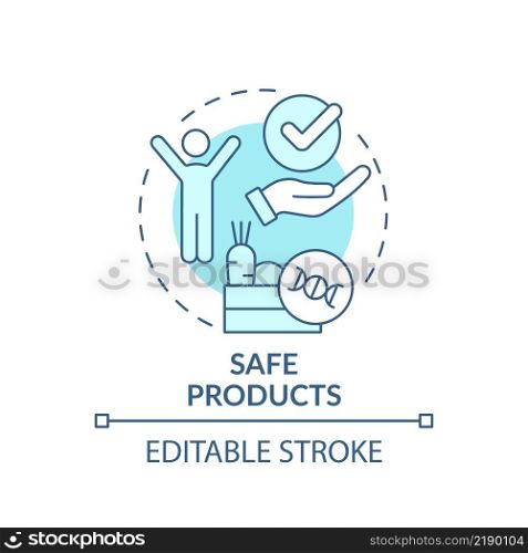 Safe products turquoise concept icon. Genetically modified food. Advantages of gmo abstract idea thin line illustration. Isolated outline drawing. Editable stroke. Arial, Myriad Pro-Bold fonts used. Safe products turquoise concept icon
