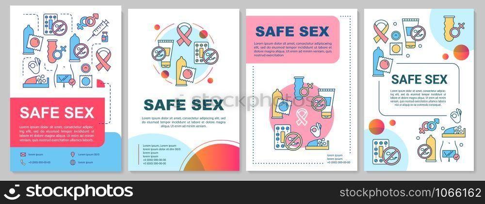 Safe sex brochure template. Disease prevention. Flyer, booklet, leaflet print, cover design with linear illustrations. Vector page layouts for magazines, annual reports, advertising posters