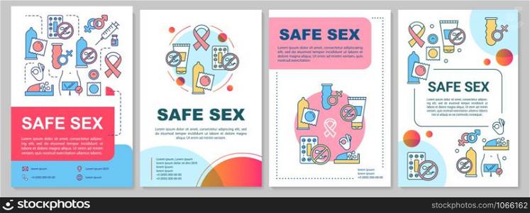 Safe sex brochure template. Disease prevention. Flyer, booklet, leaflet print, cover design with linear illustrations. Vector page layouts for magazines, annual reports, advertising posters