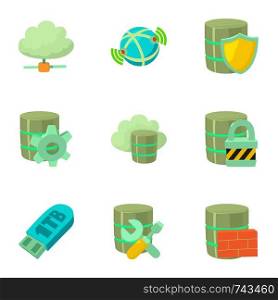 Safe storage icons set. Cartoon set of 9 safe storage vector icons for web isolated on white background. Safe storage icons set, cartoon style