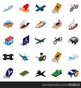 Safe transport icons set. Isometric set of 25 safe transport vector icons for web isolated on white background. Safe transport icons set, isometric style
