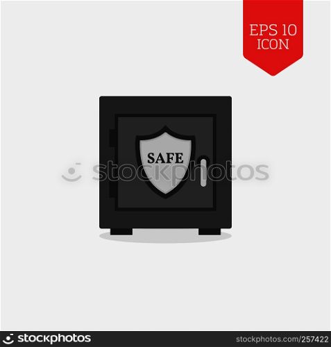 Safe with shield icon. Security, protection concept. Flat design gray color symbol. Modern UI web navigation, sign. Illustration element