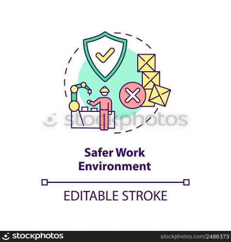 Safer work environment concept icon. Advantage of one-piece flow in manufacturing abstract idea thin line illustration. Isolated outline drawing. Editable stroke. Arial, Myriad Pro-Bold fonts used. Safer work environment concept icon