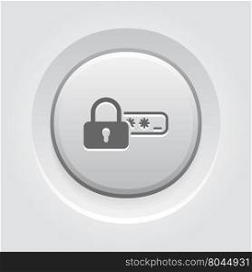 Safety Access and Password Protection Icon.. Safety Access and Password Protection Icon. Flat Design. Security Concept with a Padlock and a Password box. App Symbol or UI element. Grey Button Design