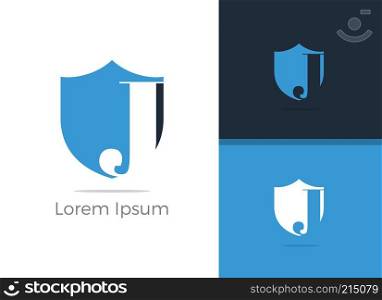 Safety and security J letter logo design, letter J in shield vector icon.