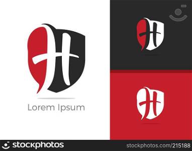 Safety and Security letter H logo design, H letter in shield vector icon. 