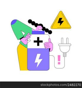 Safety battery abstract concept vector illustration. Charging safety, protected energy device, smartphone battery safe use and recycling, explosion hazard, non-rechargeable abstract metaphor.. Safety battery abstract concept vector illustration.