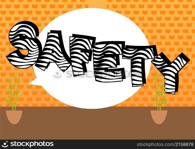 Safety. Comic book word text on abstract comics background. Retro pop art style illustration.
