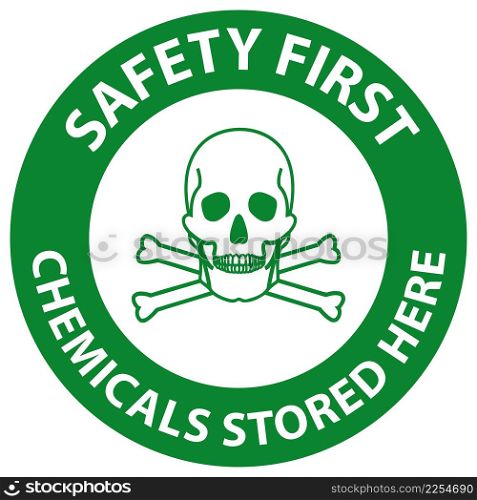 Safety first Chemicals Stored Here Sign On White Background