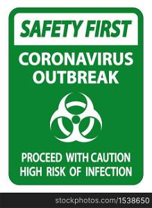 Safety First Coronavirus Outbreak Sign Isolate On White Background,Vector Illustration