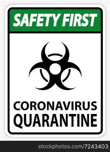 Safety First Coronavirus Quarantine Sign Isolated On White Background,Vector Illustration EPS.10