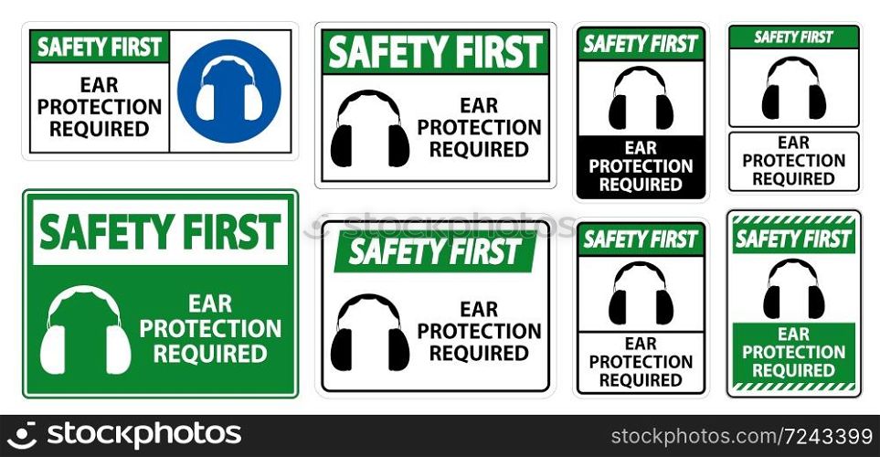 Safety First Ear Protection Required Symbol Sign Isolate on transparent Background,Vector Illustration