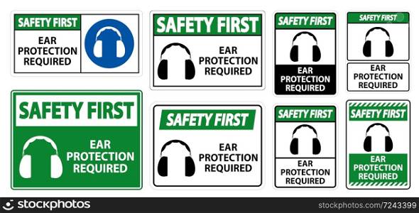 Safety First Ear Protection Required Symbol Sign Isolate on transparent Background,Vector Illustration