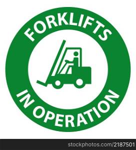 Safety first forklifts in operation Sign on white background