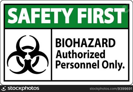 Safety First Label Biohazard Authorized Personnel Only