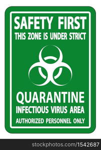 Safety First Quarantine Infectious Virus Area Sign Isolate On White Background,Vector Illustration EPS.10