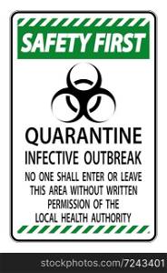 Safety First Quarantine Infective Outbreak Sign Isolate on transparent Background,Vector Illustration