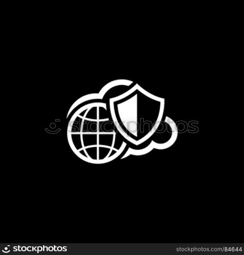 Safety Global Cloud Icon. Flat Design.. Safety Global Cloud Icon. Isolated Illustration. App Symbol or UI element. Globe with Cloud and Security Shield.