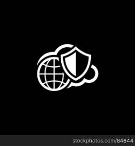 Safety Global Cloud Icon. Flat Design.. Safety Global Cloud Icon. Isolated Illustration. App Symbol or UI element. Globe with Cloud and Security Shield.