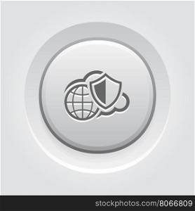 Safety Global Cloud Icon. Grey Button Design.. Safety Global Cloud Icon. Grey Button Design. Isolated Illustration. App Symbol or UI element. Globe with Cloud and Security Shield.