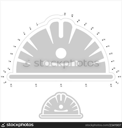 Safety Helmet Icon Connect The Dots, Head Protection, Headgear Vector Art Illustration, Puzzle Game Containing A Sequence Of Numbered Dots
