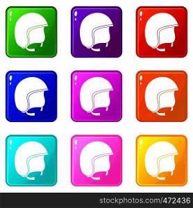 Safety helmet icons of 9 color set isolated vector illustration. Safety helmet icons 9 set