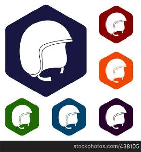 Safety helmet icons set hexagon isolated vector illustration. Safety helmet icons set hexagon