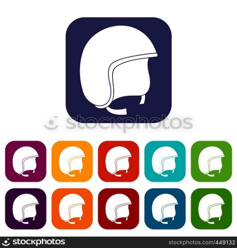 Safety helmet icons set vector illustration in flat style In colors red, blue, green and other. Safety helmet icons set flat