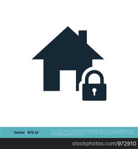Safety Home, House with Padlock Icon Vector Logo Template Illustration Design. Vector EPS 10.