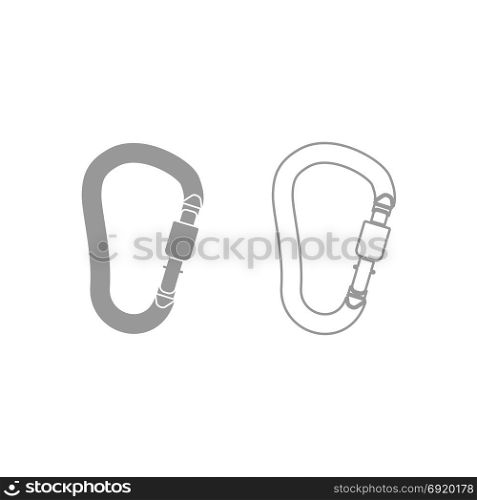 Safety hook or carabiner hook icon. Grey set .. Safety hook or carabiner hook icon. It is grey set .