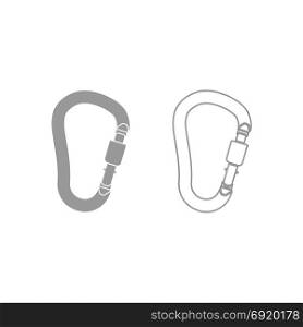 Safety hook or carabiner hook icon. Grey set .. Safety hook or carabiner hook icon. It is grey set .