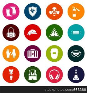 Safety icons many colors set isolated on white for digital marketing. Safety icons many colors set