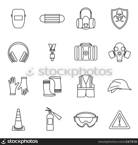 Safety icons set in thin line style for any design. Safety icons set, thin line style