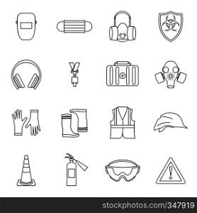 Safety icons set in thin line style for any design. Safety icons set, thin line style