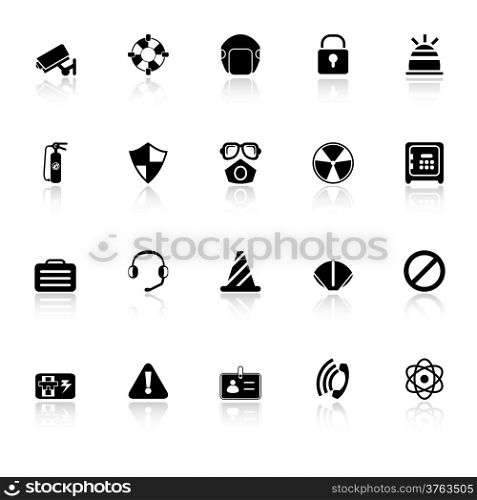 Safety icons with reflect on white background, stock vector