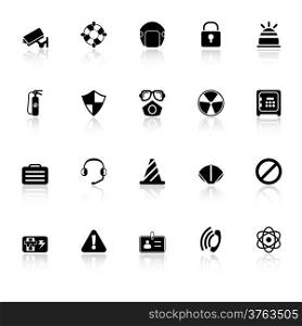 Safety icons with reflect on white background, stock vector