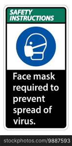 Safety Instructions Face mask required to prevent spread of virus sign on white background 
