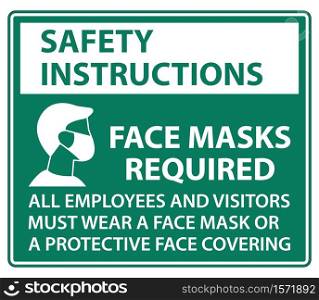 Safety Instructions Face Masks Required Sign on white background