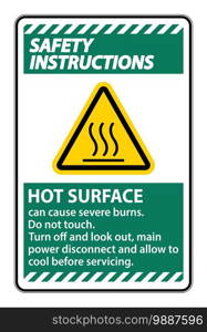 Safety Instructions Hot surface sign on white background 