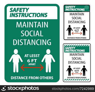 Safety Instructions Maintain Social Distancing At Least 6 Ft Sign On White Background,Vector Illustration EPS.10