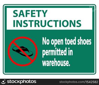 Safety instructions No Open Toed Shoes Sign on white background,vector illustration