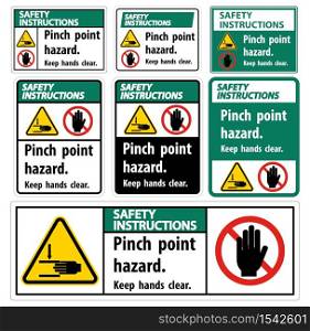 Safety Instructions Pinch Point Hazard,Keep Hands Clear Symbol Sign Isolate on White Background,Vector Illustration
