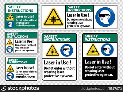 Safety Instructions PPE Safety Label,Laser In Use Do Not Enter Without Wearing Laser Protective Eyewear