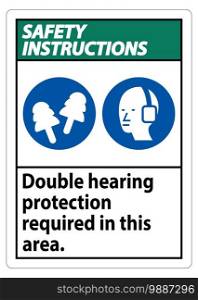 Safety Instructions Sign Double Hearing Protection Required In This Area With Ear Muffs   Ear Plugs 