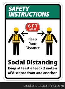 Safety Instructions Social Distancing Construction Sign Isolate On White Background,Vector Illustration EPS.10