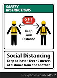 Safety Instructions Social Distancing Construction Sign Isolate On White Background,Vector Illustration EPS.10