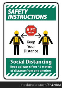 Safety Instructions Social Distancing Construction Sign Isolate On White Background,Vector Illustration EPS.10